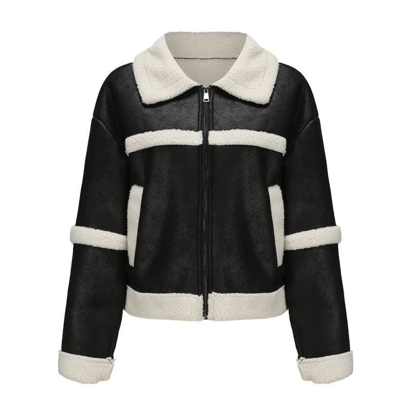 Autumn Winter Suede Women Fashionable Warm Fleece Leather Jacket Casual Windproof Coat Women Clothing