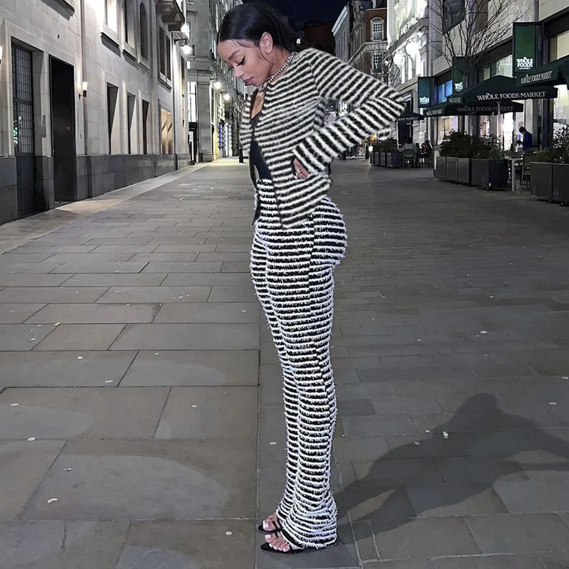 Knit Stripe Sexy Slim Fit Pants