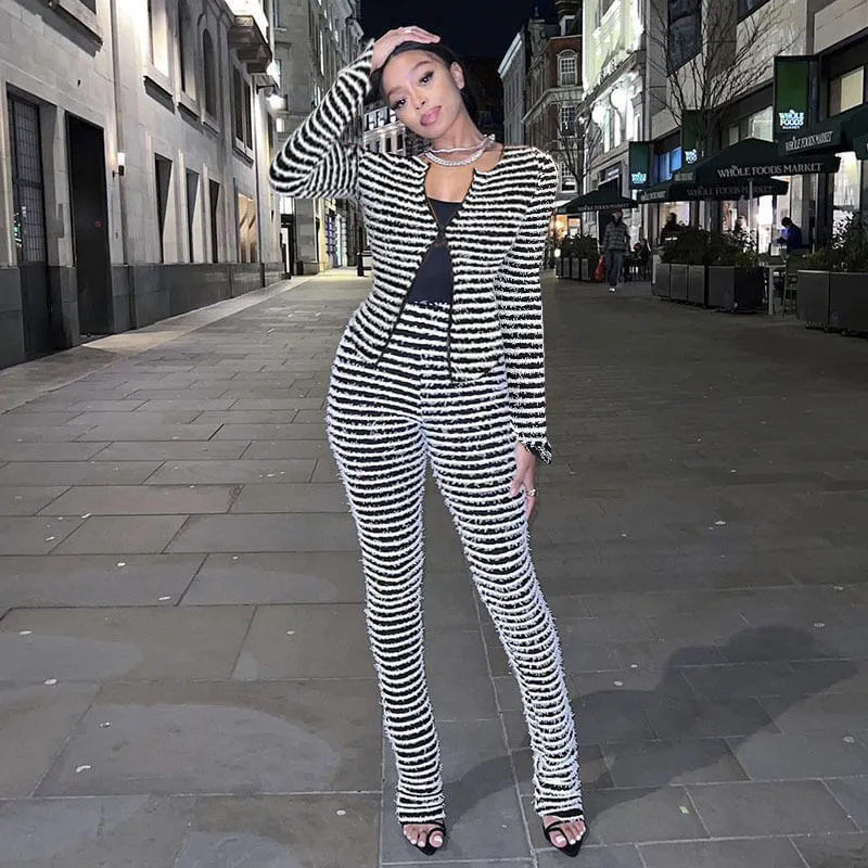 Knit Stripe Sexy Slim Fit Pants