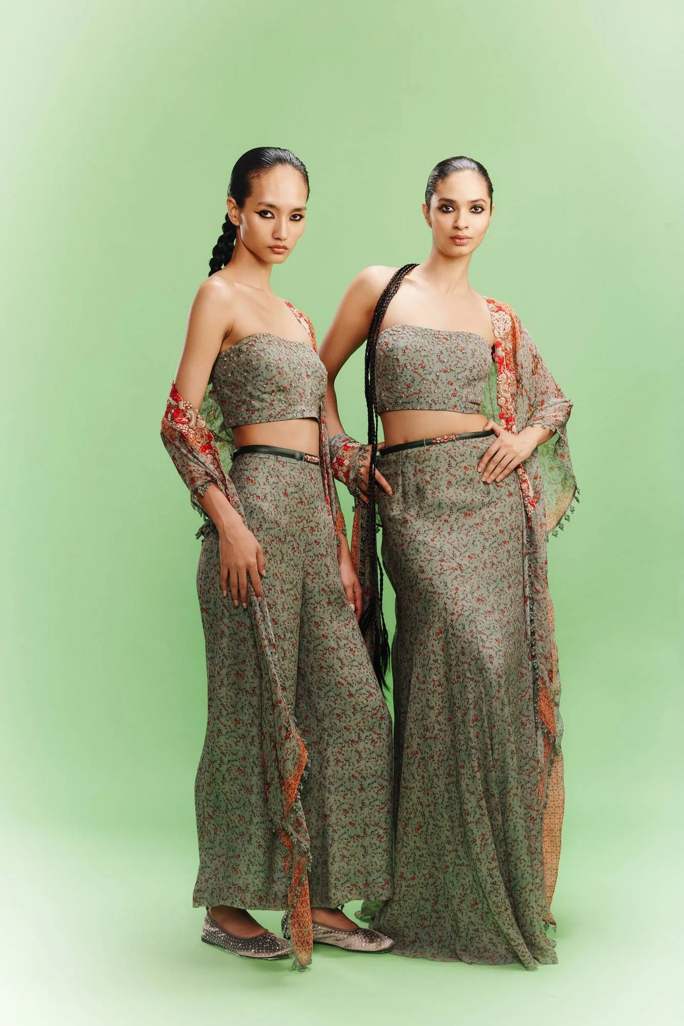 "Bianka" Printed Chiffon Bustier-Skirt with a Cape